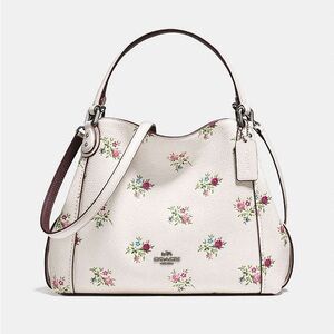 Coach Edie Shoulder Bag 28 With Cross Stitch Floral Print #25620  EUC